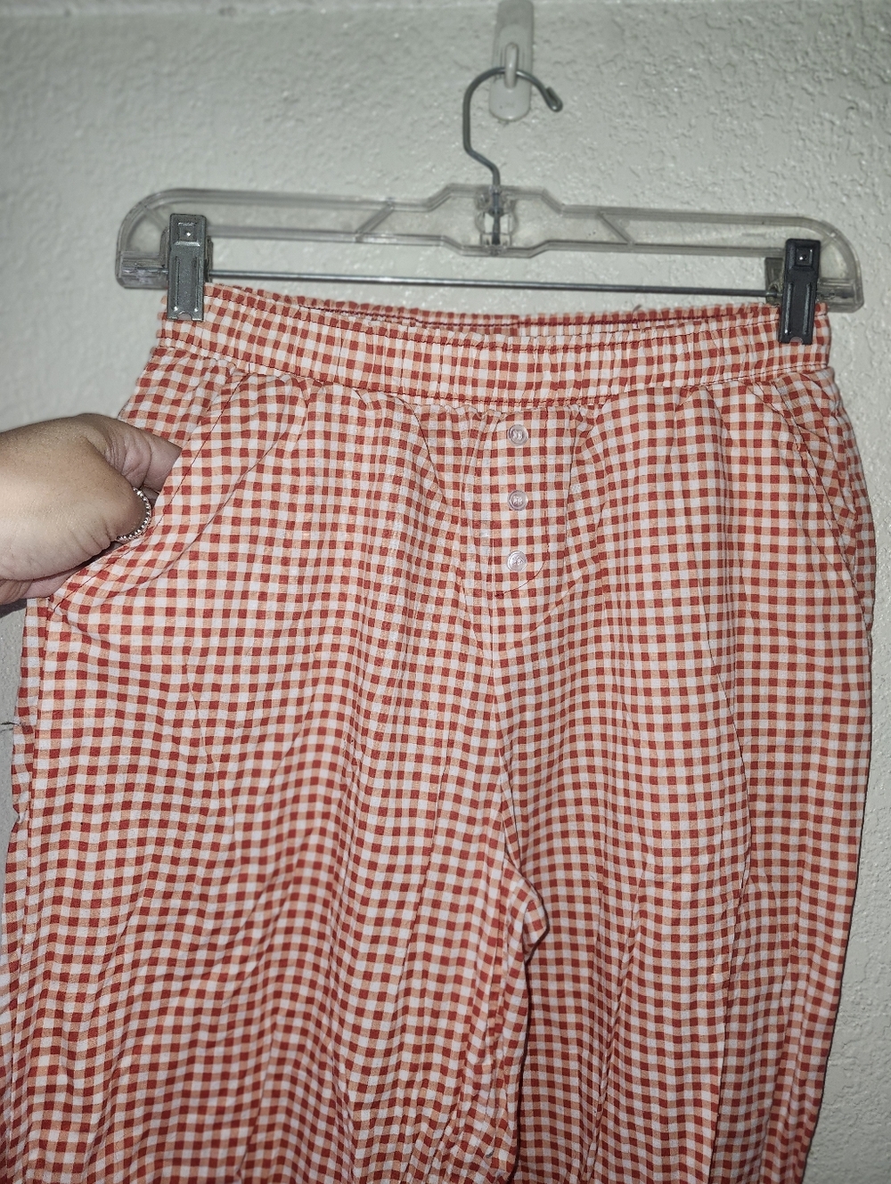 EUC LA GLOW "Coral 🪸 Red❤️ Gingham Check🏁 100% Cotton🙌🏻 Pants" Sz Small - Picture 8 of 10
